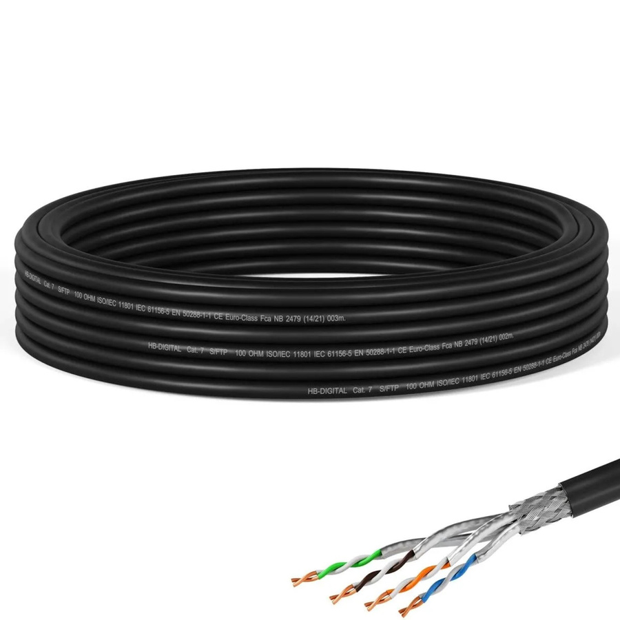 hb-digital CAT 7 LAN Datenkabel für Außenbereich, S/FTP, 1000 MHz, Schwarz, 10 m - Bild 2