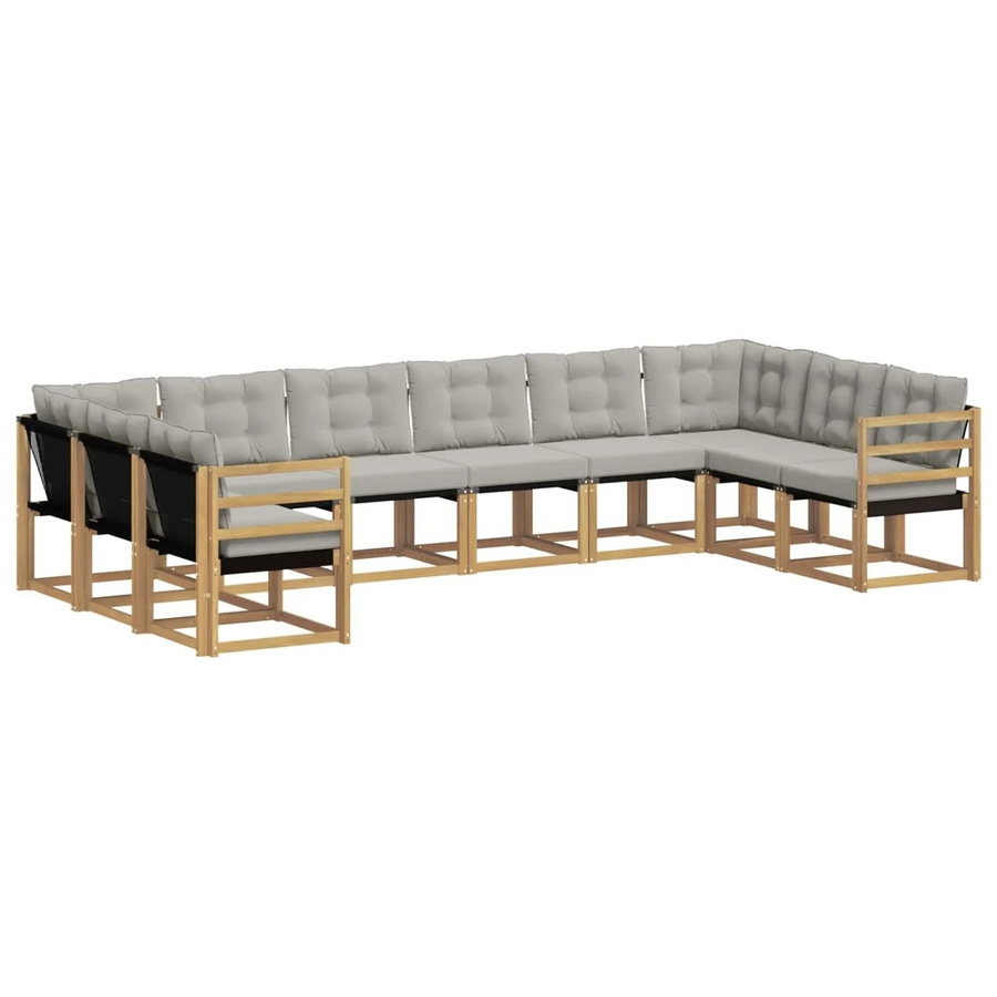 vidaXL Outdoor-Sofagarnitur in U-Form aus Akazienholz mit Textilene und Kissen in Weiß-Hellgrau - Bild 2