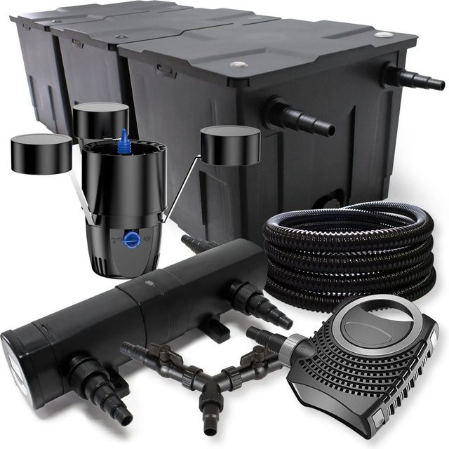 SunSun Teichfilter Set Neo10000 in Schwarz mit 80W Pumpe, 36W Klärer, 25m Schlauch und Skimmer für bis zu 90000L - Bild 1