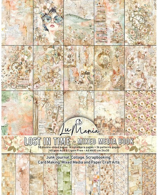 Ciao Bella Mixed Media Buch Lost in Time in A4 mit farbigen Konstruktionspapieren und Pastelltönen - Bild 1