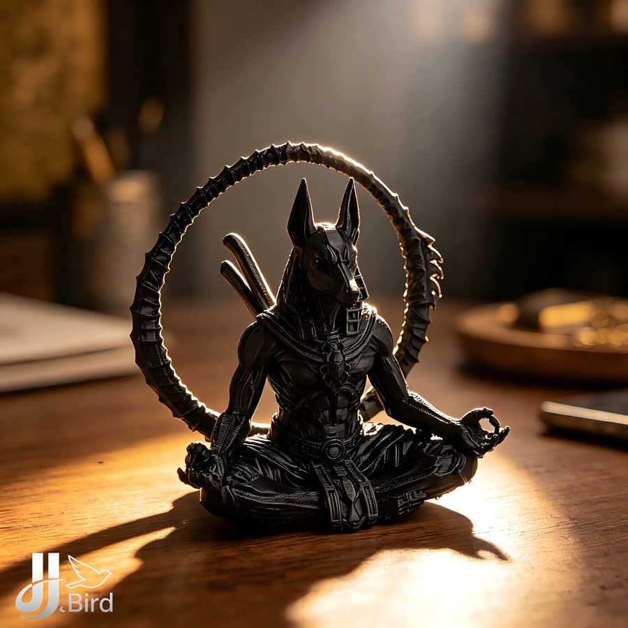 J BIRD Sammlerset Gotische Mythologie und Sci-Fi Figuren Anubis Cerberus Alien-Krieger in Schwarz zur Schreibtisch-Dekoration - Bild 2