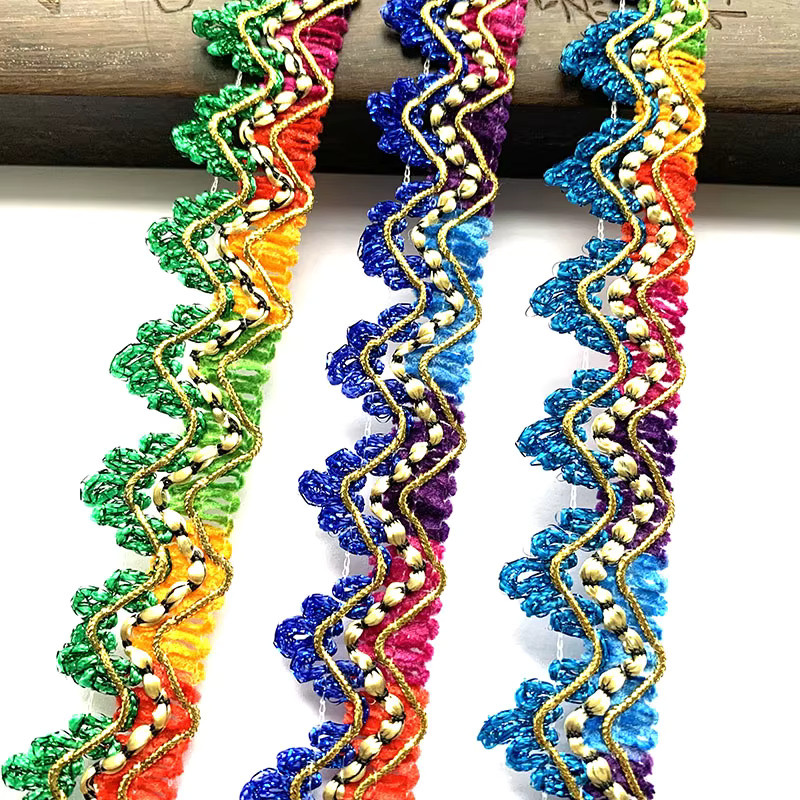Handgefertigte Spitzenborte in Gold und Grün mit Perlenstickerei für DIY-Näharbeiten und Dekoration, 3 m pro Packung - Bild 5