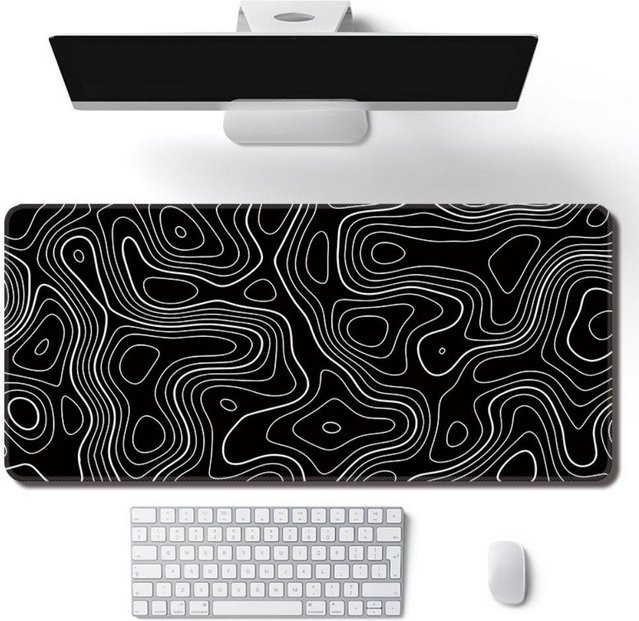 JR-Studio Gaming-Mauspad mit topografischem Design in Schwarz-Weiß, B/T: 80 x 30 cm - Bild 1