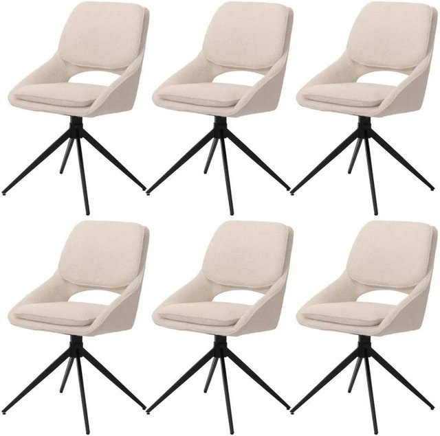 6er-Set MCW Esszimmerstuhl N73 drehbar mit Auto-Return aus Boucle-Stoff in Beige - Bild 2