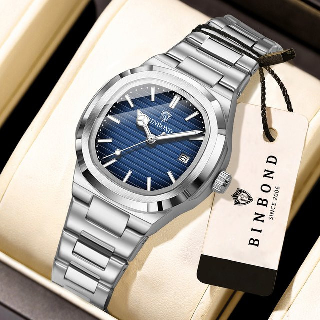 BINBOND Armbanduhr Edelstahl, Quarz, Blau, Silber, Damen - Bild 1