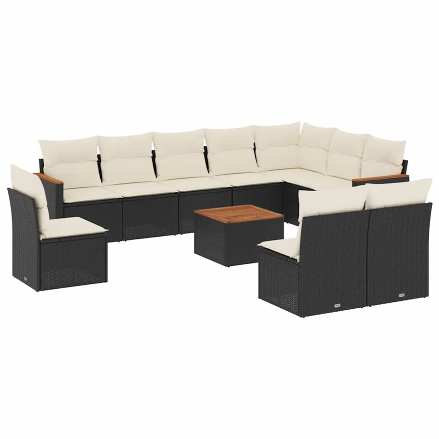 vidaXL 11-teilige Garten-Sofagarnitur aus Poly-Rattan und Akazienholz in Schwarz mit Kissen - Bild 2