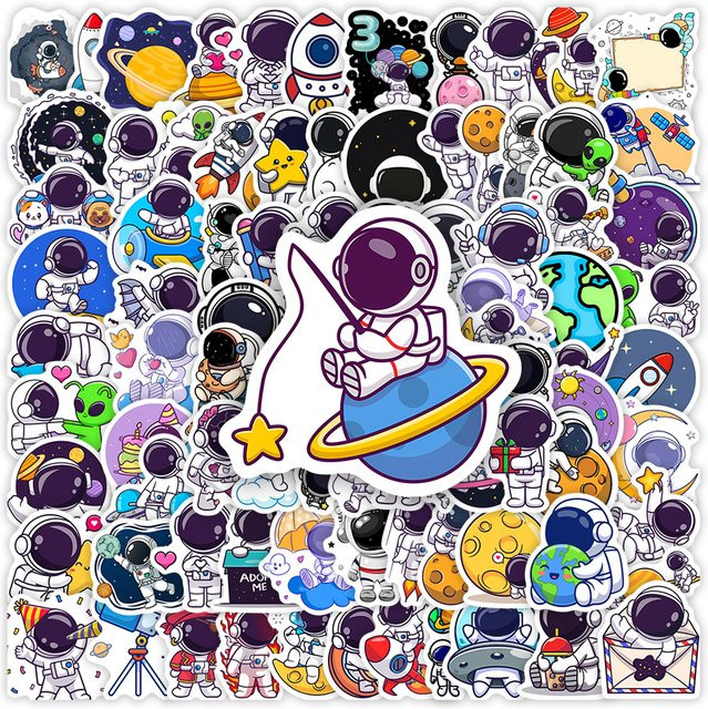 Wasserdichte Cartoon-Astronauten Aufkleber in Multicolour für Laptop, Telefon und Gepäck - Bild 1