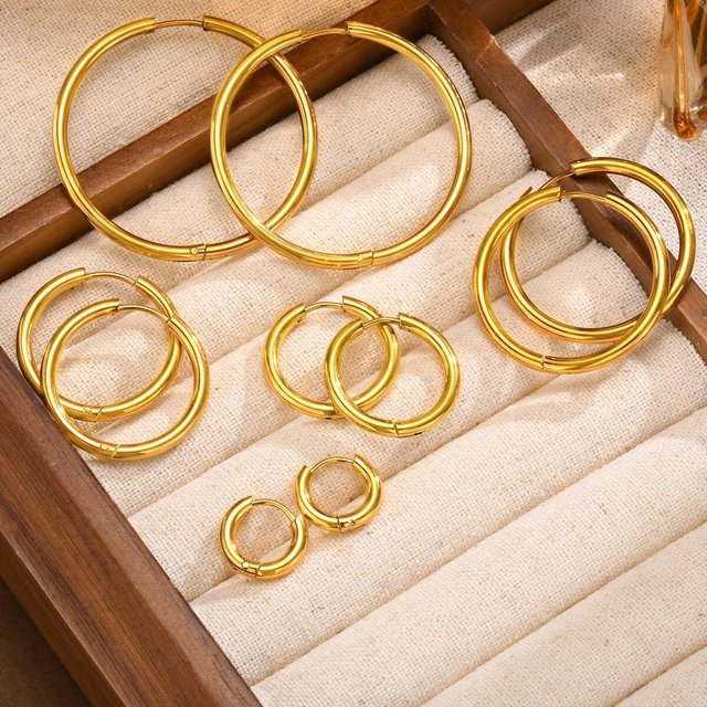 Meaeguet Creolen Edelstahl, Gold, Damen, minimalistisch - Bild 1