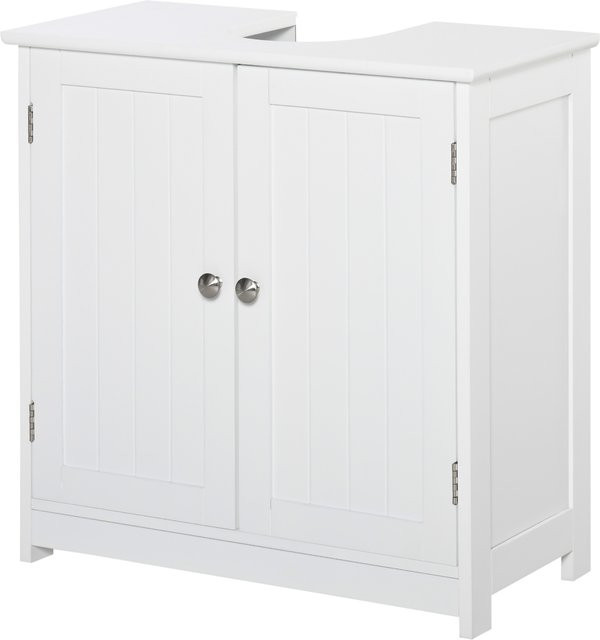 Aosom Badezimmerschrank unter Waschbecken in Weiß mit 2 Türen und Regalfach, B/T/H: 60 x 30 x 60 cm - Bild 1