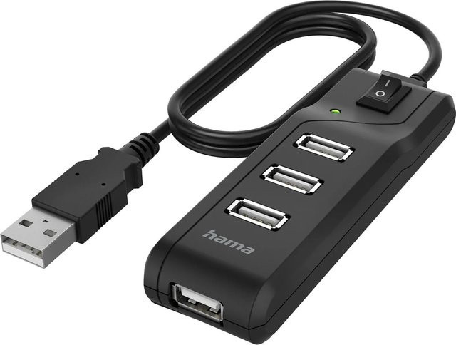 Hama USB-Hub mit 4 USB 2.0 Ports, 480 Mbit/s und Ein-/Ausschalter, Schwarz - Bild 1