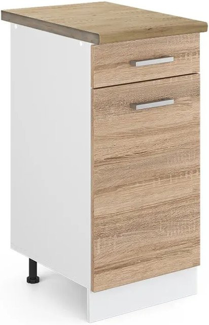 Vicco R-Line Küchenunterschrank mit Schubladen in Sonoma Eiche und Weiß, Breite: 40 cm, Höhe: 81,6 cm, Tiefe: 60 cm - Bild 1