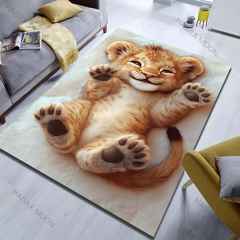 UQIDEHOME Teppich mit Löwenmuster in Beige, weiche Bodenmatte aus Kunstfell für Wohnzimmer und Schlafzimmer, B/T: 60 x 40 cm - Bild 2