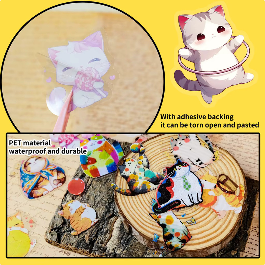 BulingBulingStickers Store Bunte Katzen Aufkleber aus transparentem PET für DIY-Dekorationen, 56 Stück, Mehrfarbig - Bild 4