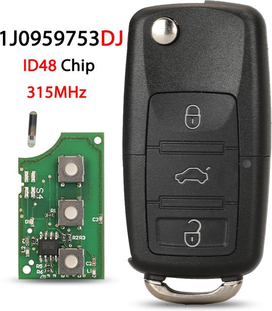 Jingyuqin Auto-Klappschlüssel für Volkswagen Golf Passat Bora Sharan und Seat Leon Toledo ab 1998, 3-Tasten Fernbedienung ID48 315MHz, Schwarz - Bild 1