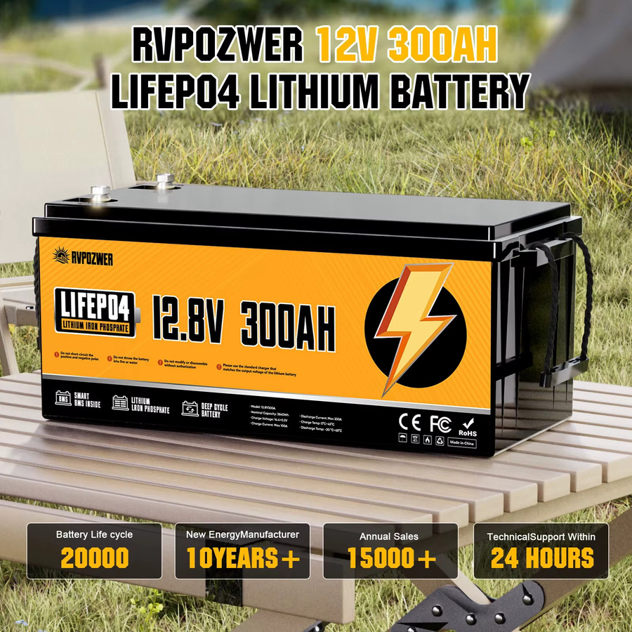 RVPOZWER 12V 300Ah LiFePO4 Batterie mit 200A BMS in Schwarz für Wohnmobile, Solaranlagen und Heimenergie - Bild 2