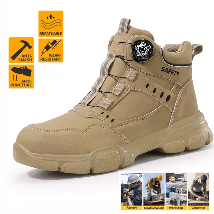 Manlegu Herren Sicherheitsstiefel in Beige mit Stahlkappe, wasserdicht und durchtrittsicher durch Kevlar-Zwischensohle mit Drehverschluss - Bild 7