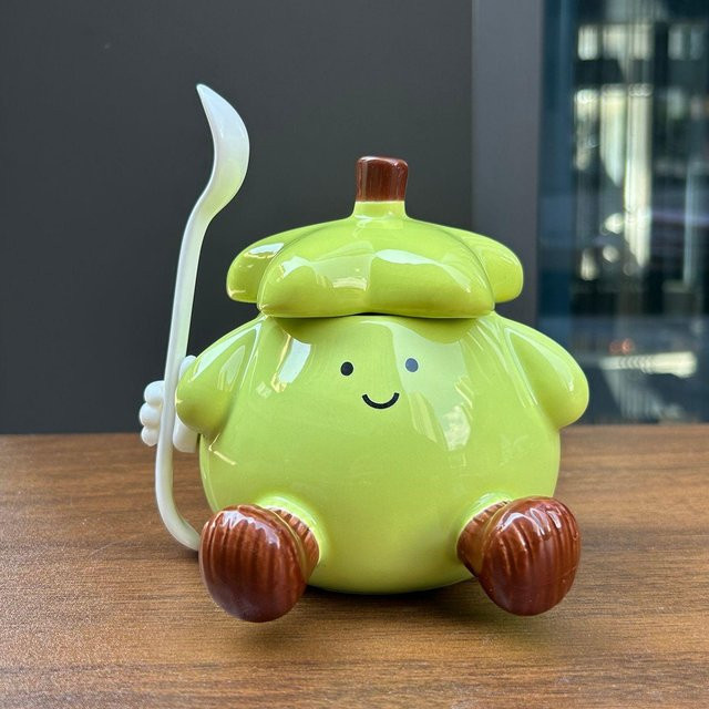Keramiktasse mit Deckel von Yiran bag in Gelb, 350 ml - Bild 1