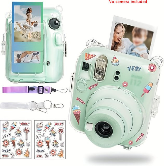 5-teiliges Set transparente Schutzhülle aus Hart-PC für Fujifilm Instax Mini 12 inklusive 2 Riemen und Aufklebern - Bild 1