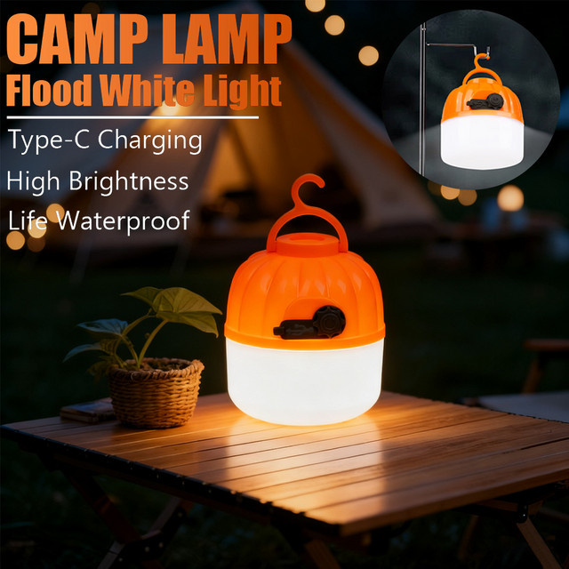 LONGRIVER Tragbare Mini-Campinglampe mit Haken, USB-wiederaufladbare Outdoor-Notfalllaterne in Weiß - Bild 1