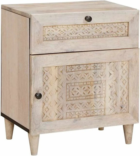 vidaXL Nachttisch aus massivem Mangoholz mit Tür in Beige, B/T/H: 50 x 33 x 60 cm - Bild 1