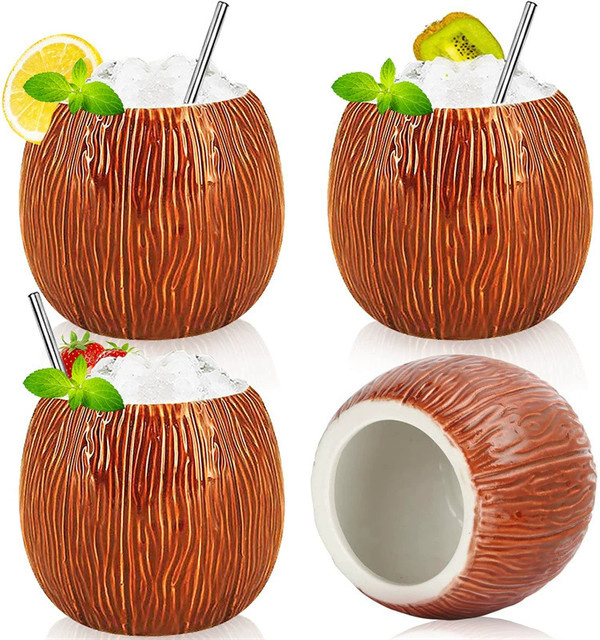 BARMAID BARWARE Tiki Cocktailbecher aus Keramik in Kokosnussform, 550 ml - Bild 1