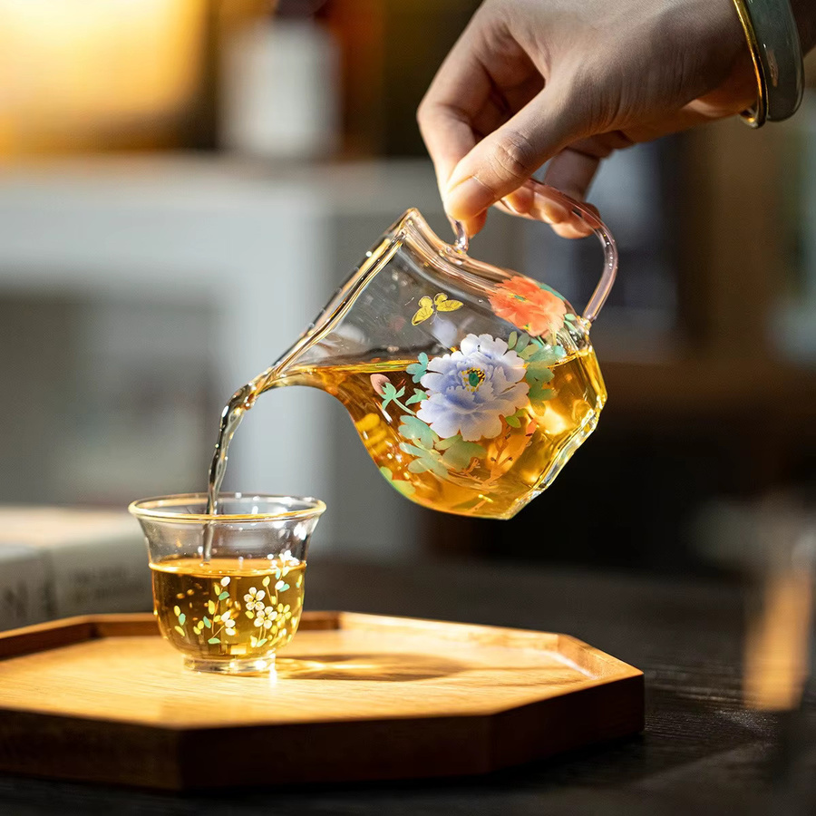 Transparentes Tee-Set aus Glas mit floralem Pfingstrosen-Design für Kung Fu Tee und Haushalt - Bild 3