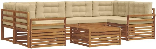 vidaXL Outdoor-Sofagarnitur 8-teilig aus Akazienholz mit Kissen in Natur und Beige - Bild 1