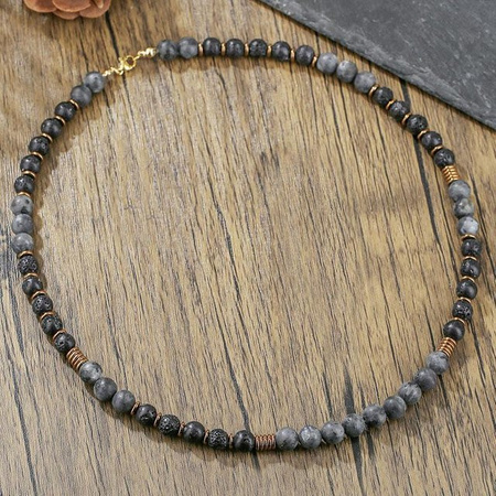 LENNIK Choker Halskette, Spektrolith Steinperlen, 55cm, Herren