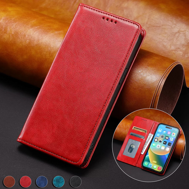 Magnetische Flip Ledertasche für Oppo A57s A78 A58 A57 A77 A74 A54 5G A53 A16 A15S A17 A96 A76 A36 A55 A52 A92 A8 in Schwarz oder Rot - Bild 1