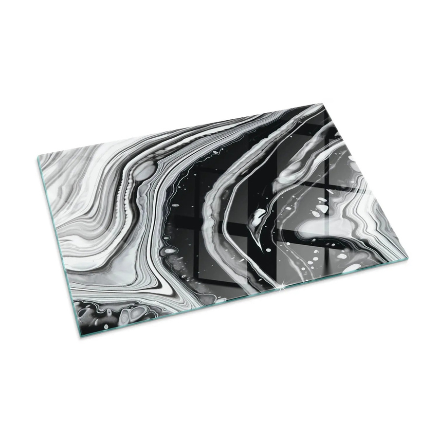 Tulup Glasplatte für Kamin mit abstraktem Wellen- und Linienmuster in Schwarz und Weiß, B: 100 cm, H: 70 cm - Bild 2