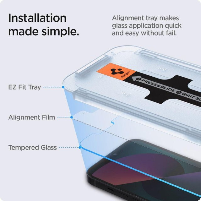 Spigen Glas.tr Ez Fit 2er-Pack Gehärtetes Glas für iPhone 13, 13 Pro, 14 und 16E in Transparent - Bild 1