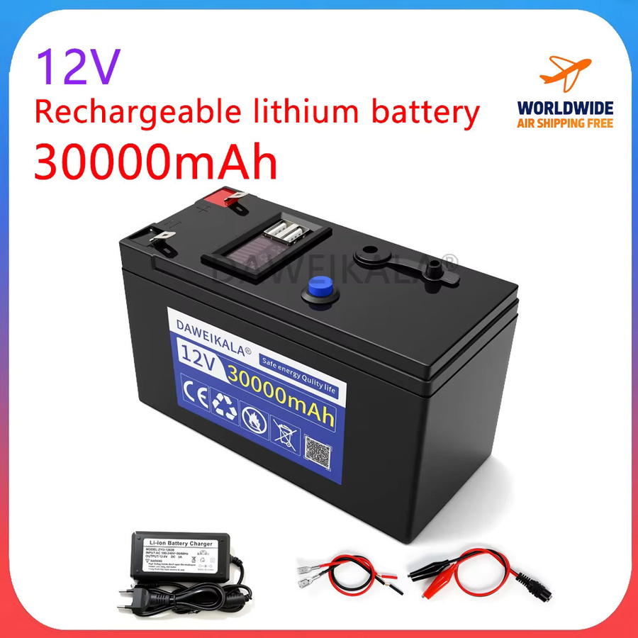 DAWEIKALA Wiederaufladbarer 12 V 30000 mAh Li-Ionen-Akku in Schwarz für Spielzeugautos, LED-Streifen und Outdoor-Stromversorgung - Bild 2