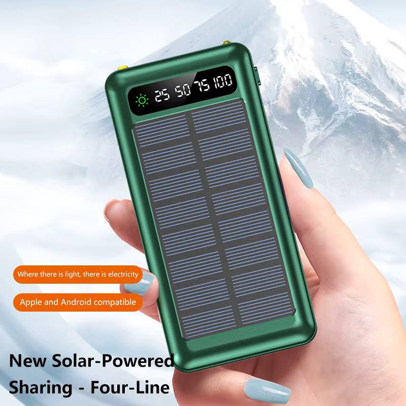Solar Power Bank 50000 mAh mit vier Datenkabeln, tragbare Powerbank für Smartphones, Schwarz - Bild 5
