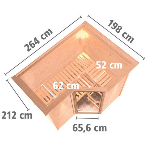 Karibu Riga 2 Bio-Kombi-Sauna aus Fichtenholz für 4 Personen inklusive 9 kW Saunaofen mit externer Steuerung, beige, B/T/H: 264 x 198 x 212 cm - Bild 2