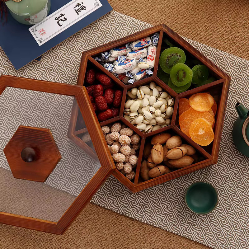 Holz-Aufbewahrungsbox mit Deckel in Braun zur Lagerung von Keksen, Süßigkeiten, Nüssen und Snacks - Bild 2