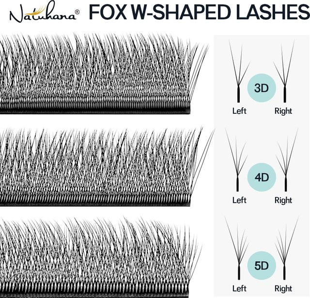 NATUAHANA Fox Eye W-förmige 3D 4D 5D Volumen-Wimpernverlängerungen, Unisex - Bild 1
