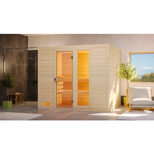 WEKA Massivholzsauna Valida 4 für 6 Personen in Braun mit 7,5 kW Ofen und externer Steuerung - Bild 2