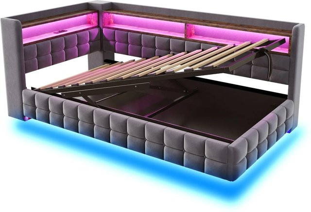 Merax Schlafsofa mit Stauraum und USB-Anschluss in Dunkelgrau, B/T/H: 90 x 200 x 48 cm - Bild 1