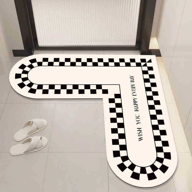 Anti-Rutsch Badezimmer-Eckmatte aus Kieselgur in Weiß, schnelltrocknend und feuchtigkeitsabsorbierend, B/T/H: 120 x 120 x 45 cm - Bild 1