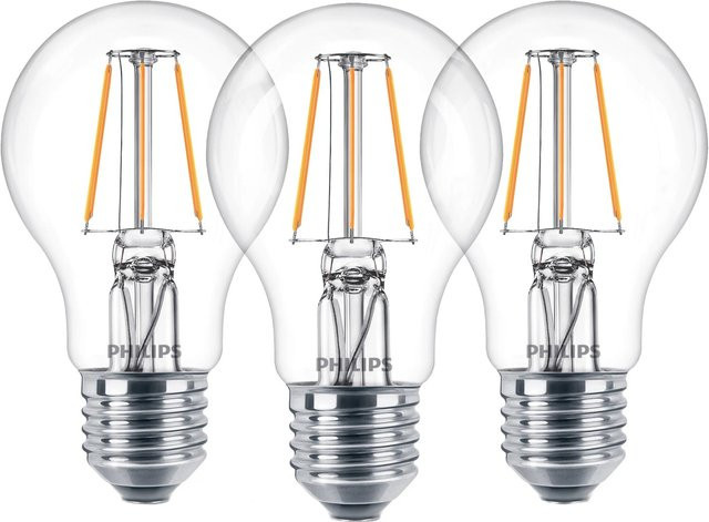 Philips LED-Leuchtmittel E27 Glühlampenform im 3er Set, warmweiß, transparent, Höhe: 10,4 cm, Durchmesser: 6 cm - Bild 1