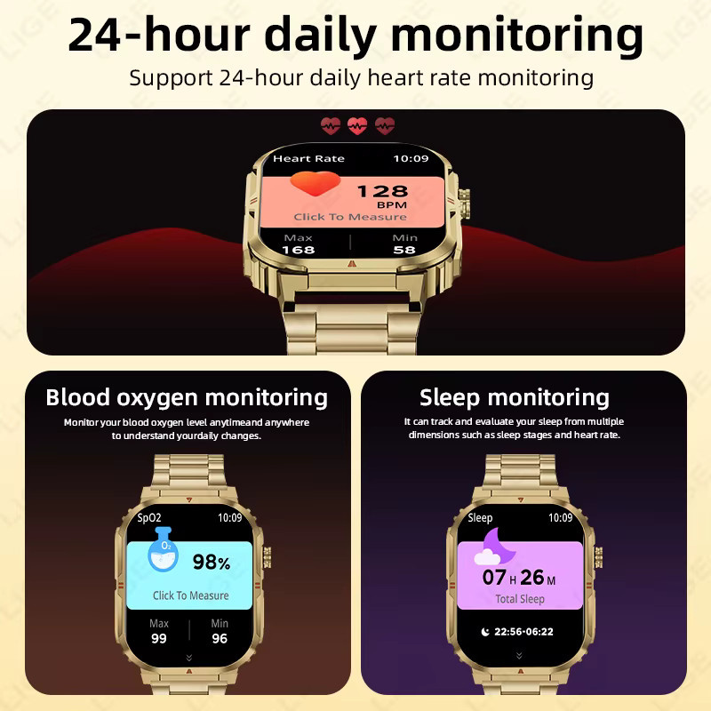 LIGE Smartwatch, Edelstahl, Schwarz, Bicolor, Bluetooth, Unisex - Bild 4