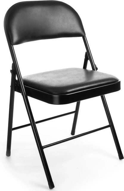 BigDean Klappstuhl gepolstert in Schwarz mit Kunstlederbezug und Metallgestell, belastbar bis 130 kg - Bild 1