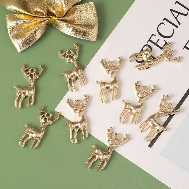 Aogue Charms Weihnachtsanhänger Elch Hirsch, Gold, 10 Stück - Bild 1