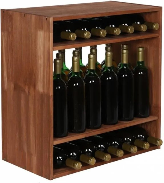 PROREGAL Modulares Weinregal Vincellar aus massivem Kiefernholz, Braun geölt, Platz für 32 Flaschen, H x B x T: 60 x 60 x 30 cm - Bild 1