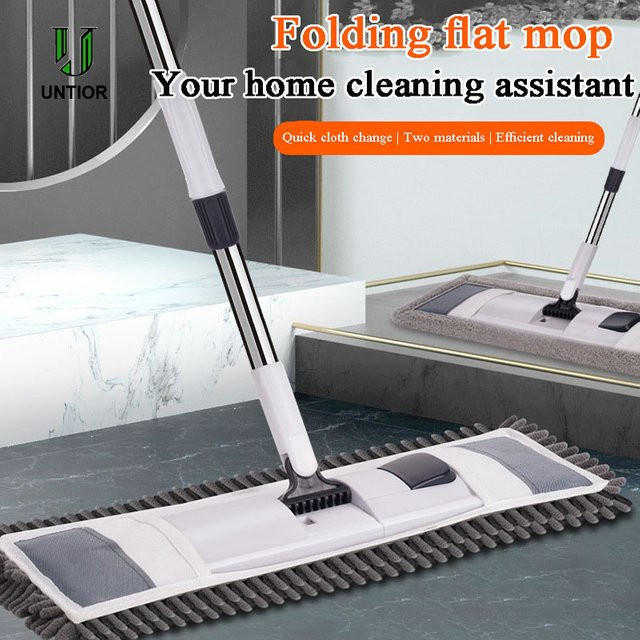 UNTIOR Mopp-Eimer-Set mit Mikrofaserköpfen und Wring-System in Grau, Edelstahl-Mopp mit Teleskopstange zur Bodenreinigung - Bild 1