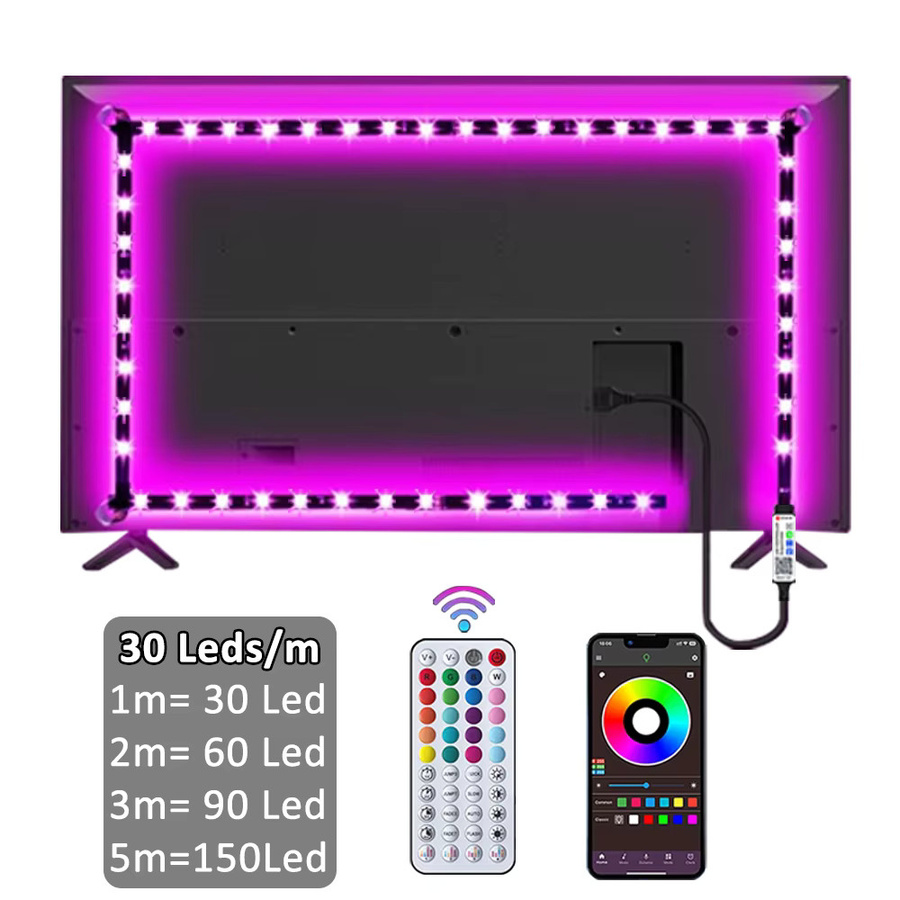 Mikenoon RGB LED-Streifen mit Musik-Synchronisation und App-Steuerung, Multicolour TV-Hintergrundbeleuchtung mit 30 LEDs/m - Bild 6