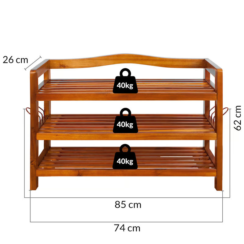 Casaria Schuhregal aus Akazien-Hartholz in Braun mit 3 Etagen, B/T/H: 62 x 26 x 26 cm - Bild 5