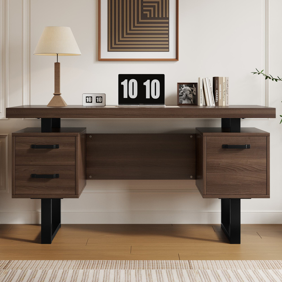 NK Space Schreibtisch mit Schubladen aus MDF und Metall in Schwarz und Braun, B/T/H: 135 x 54 x 76 cm - Bild 2