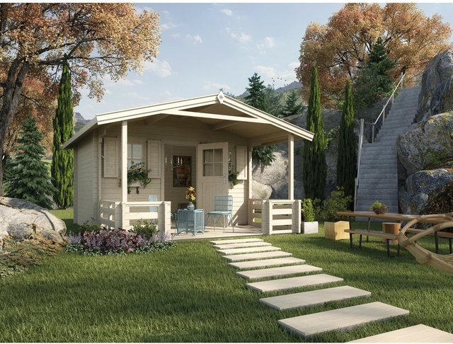 WEKA Gartenhaus 138 B Gr.1 mit Vordach und Terrasse in Natur/Beige, B/H/T: 450 x 296 x 510 cm - Bild 1