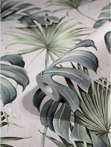 Schöner Wohnen Vliestapete Floral mit Blumen und Blättern in Grau-Grün - Bild 1